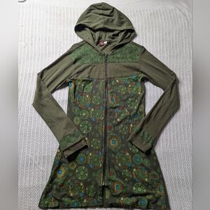 Hoodie Sweatshirt Colorful Mandala Embroidered Green Tunic Hippie Women's M/L
